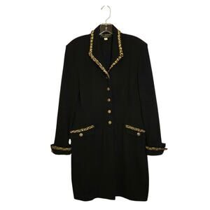 St. John Collection Black Santana Knit Long Blazer Cardigan Jacket Size 8 Luxury
